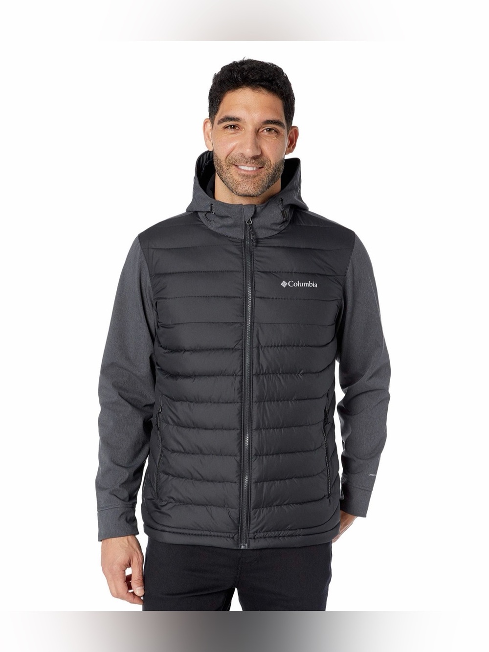 Columbia Men's Black & Gray Quilted Hooded Thermal Coil Puffer Jacket Medium